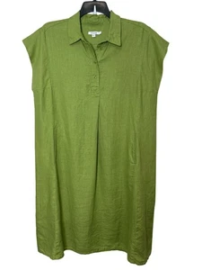 Abito tubino Chico's taglia 2 (US 12) 100% lino Popover verde Lagenlook oversize - Foto 1 di 10