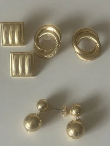 Vintage Retro Unbraided  Lot of 3 Pair of Gold Tone Pierced Earrings - Picture 1 of 4