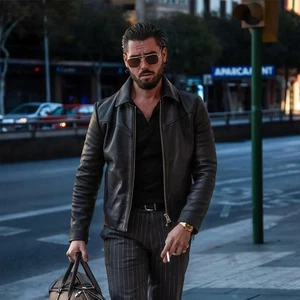 Men’s Black Lambskin Leather Jacket – Classic Zip Front, Soft Genuine Leather - Picture 1 of 7