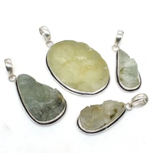 Elegant Prehnite Druzy Pendant Lot Of 4 Pcs 925 Sterling Silver Jewelry - Picture 1 of 4