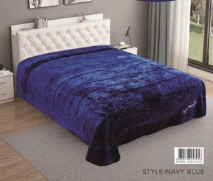 FLOWERS NAVY BLUE COLOR NUMBER ONE EMBOSSED PLUSH BLANKET SOFTY & WARM KING SIZE - Picture 1 of 1