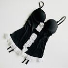34B Victoria’s Secret vintage black white French Maid teddy with garters