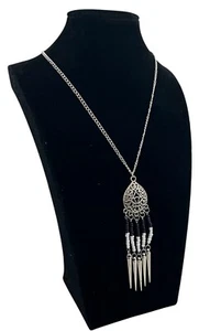 Long Silver Southwestern Style Necklace With Beads And Silver Scrollwork - Picture 1 of 5