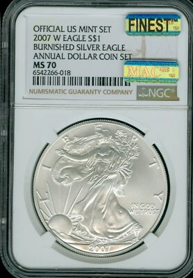 2007 W ANNUAL SET SILVER EAGLE NGC MS70 PQ MAC FINEST REGISTRY MAC SPOTLESS * - Image 1 of 2