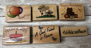 Lot 6 Westwater Enterprises (1990s) Wood Mounted Rubber Stamp VTG Celebration - Picture 1 of 20