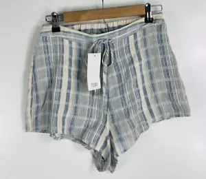 TOBI Women's Medium Lightweight Striped Blue Ivory Lounge Shorts Drawstring NWT - Picture 1 of 4