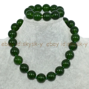 Huge 18mm Natural Dark Green Jasper Round Gems Beads Necklace Bracelet Set - Picture 1 of 9