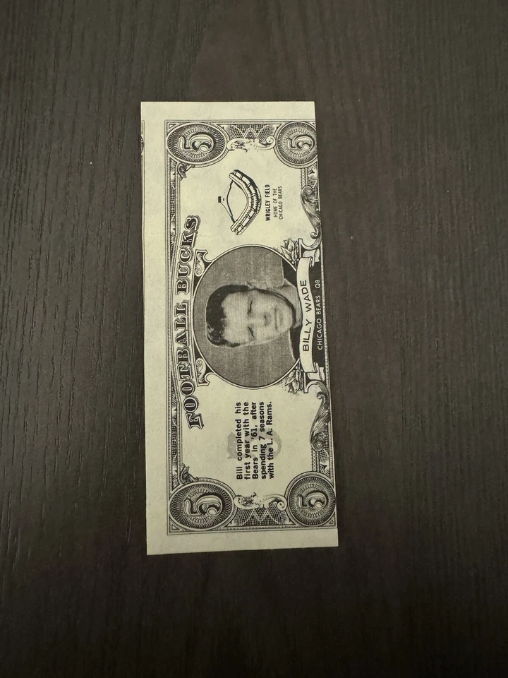 1962 Topps Bucks Insert #42 BILLY Bill WADE Chicago Bears Football Card - Image 1 of 2