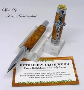 fy - Keen handgefertigter Bethlehem Olivenholz Chrom & Gold erstaunlicher Grace Stift - Bild 1 von 6