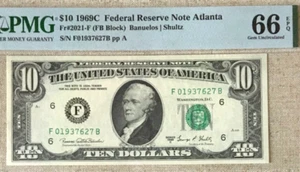 1969C $10 FEDERAL RESERVE NOTE BANK OF ATLANTA GA PMG66 EPQ GEM UNC         9419 - Picture 1 of 6