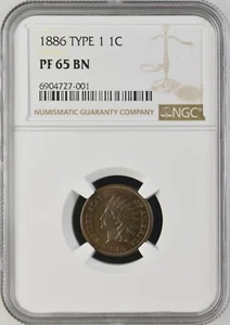 1886 Type 1 Proof Indian Head Cent Coin - NGC PF-65 Brown - Picture 1 of 2
