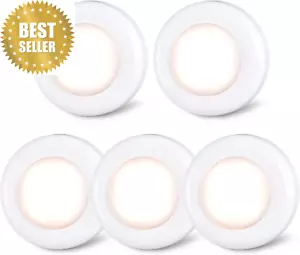5 Pack Tap Push Lights LED Puck Lights Battery Operated Stick-On Closet Kitchen - Picture 1 of 12