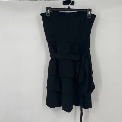 Vestido Cynthia Steffe 2 Mujer Negro Sin Tirantes Volantes Cintura en Niveles Corbata Fiesta Tejido Foto 1 de 4