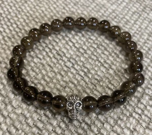 Sterlingsilber Schädelkopf Perlen Stretch Armband Schmucksteine - Bild 1 von 5