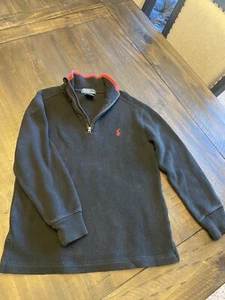 Polo Ralph Lauren Sweater Boys Small 8 Black/Red 1/4 Zip Pony Rugby Sweatshirt - Picture 1 of 7