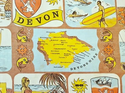TOWEL VINTAGE AUTHENTIC DEVONHIRE GEOGRAPHY ART MAP LANDMARKS COTTON KITCHEN TEA - Image 1 of 4