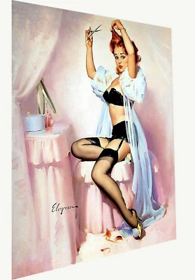 Vintage print art model poster canvas Gil Elvgren painting hair  - Image 1 of 4