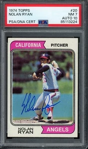 1974 Topps #20 Nolan Ryan PSA 7 AUTO 10 California Angels HOF Autogrammkarte - Bild 1 von 2