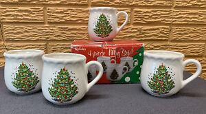 Enesco Ceramic Holiday Christmas Tree 4 Piece Mug Coffee Hot Chocolate Cup Set