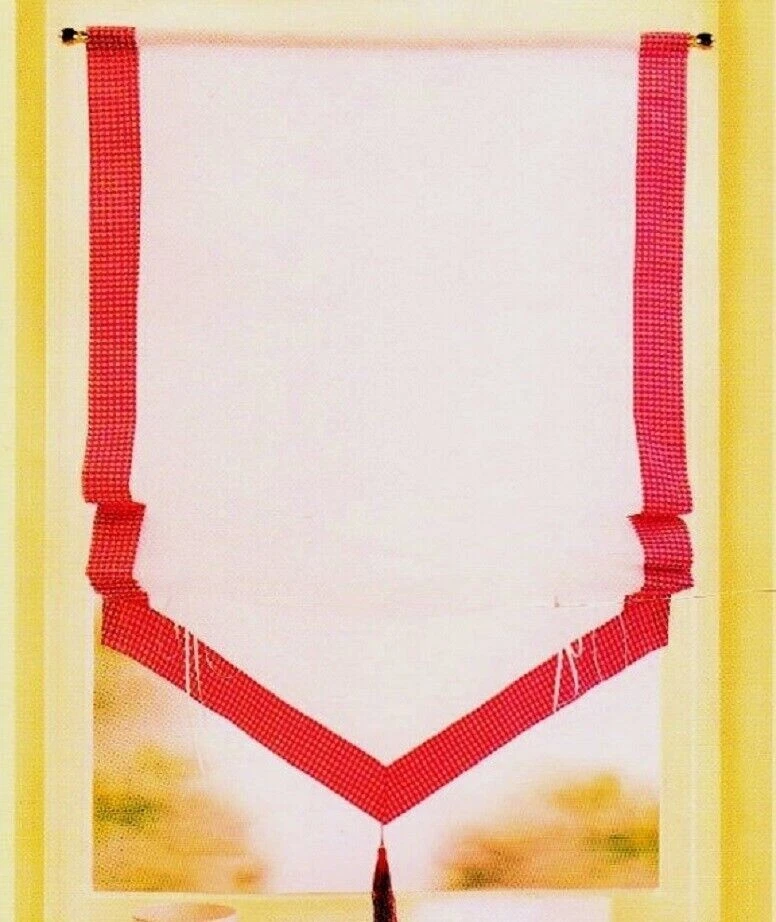 Raffrollo  Voile  weiß rot mit Dreieck Raffgardine 100 cm Breit / 140 cm Hoch - Bild 1 von 1