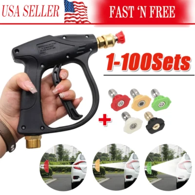 1/4" High Pressure Washer Gun 4000 PSI Car Wash Foam Spray Short Wand w/5 Nozzle - Image 1 of 4