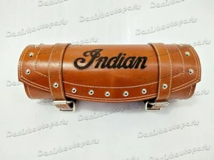 Indian Engraved on Front Fork Tan Leather Tool Bag For Indian Chief Motorcycles - Picture 1 of 8