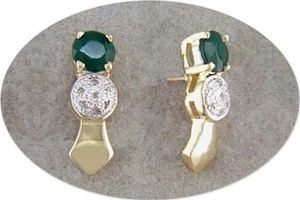 18 KT GOLD OVER STERLING SILVER  AGATE & DIAMOND EARRINGS  - Picture 1 of 1