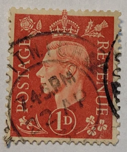 Postage Revenue ~ King George VI ~ Red 1D Stamp ~ Posted/Used ~ c.1940's ~ G33 - Bild 1 von 6