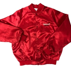 Vtg 80's West Ark USA Red Shiny SATIN Bomber Ford MOTORCRAFT RACING Jacket XL - Picture 1 of 8