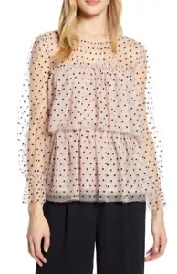 Halogen Atlantic Pacific Flocked Tiered Tulle Top Size S - Picture 1 of 16