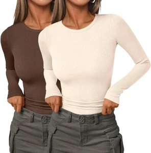 Set Of 2 - Shirts / Tops Women's Casual Long Sleeve Crew Neck Slim Fit Medium - Picture 1 of 3