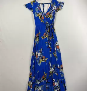 Band of Gypsies Maxi Dress Size XS Faux Wrap Gauze Floral Crinkle Blue - Picture 1 of 12
