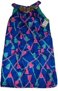 Lilly Pulitzer Gisele Tickle My Tassel Blue Silk Dress Women's Size 4 NWT $328 - Picture 1 of 5