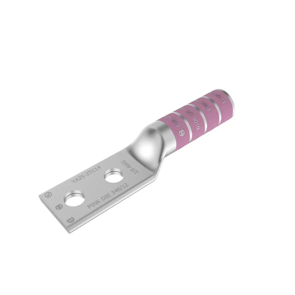 BURNDY YA252N 1/0 AWG, CU, 2 Hole, 1/2 Stud, 1-3/4 IN Spacing, Long Barrel - Image 1 of 1