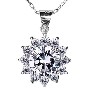 Prong Solitaire Necklace Birthstone Women 925 Sterling Silver Cubic Zirconia - Picture 1 of 10