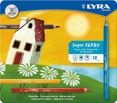 18 Lyra Super Ferby Stifte Farbstifte Buntstifte dicke Malstifte Metalletui tri
