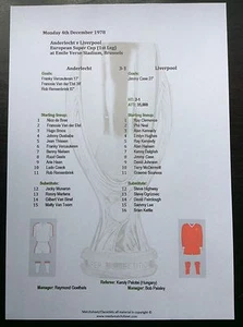 1978 Super Cup 1st Leg Anderlecht v Liverpool matchsheet - Picture 1 of 1