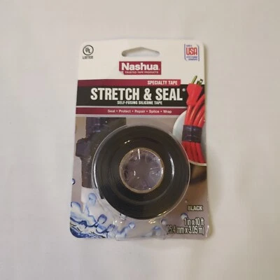 Cinta de silicona elástica y sellada - Nashua autofusible - 1" x 10' - negra Foto 1 de 3
