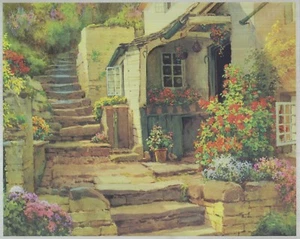 Dufex Foil Picture Print - Cottage Painting by EW Haselhurst -8"x10"size picture - Picture 1 of 1