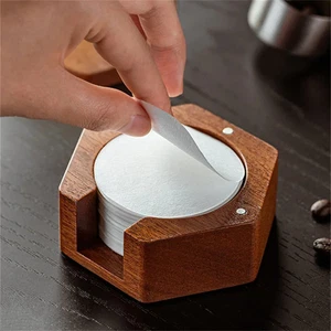 51/53/58 mm Kaffeefilter Papier Box Massivholz rund Mokkakanne mit Deckel Deckel  - Bild 1 von 14