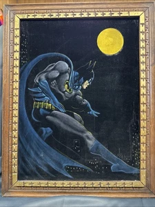 Vintage - The Dark Crusader / Batman - Black Velvet Painting - Framed - Picture 1 of 16