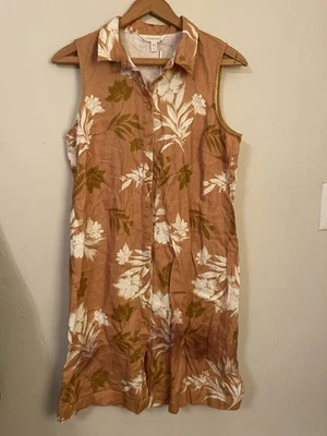 Garnet Hill 100% льняная рубашка платье размер 6 черный кнопка спереди классический цветочный - Изображение 1 из 4