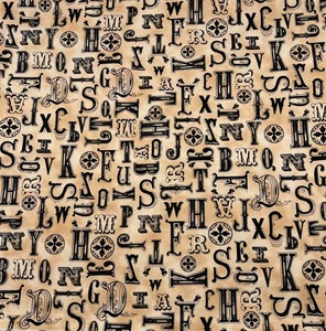 Steampunk Fabric - Fancy Black Letters on Tan #BTR-7000 - Blank Quilting - 2yds - Picture 1 of 2