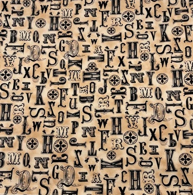 Steampunk Fabric - Fancy Black Letters on Tan #BTR-7000 - Blank Quilting - 2yds - Image 1 of 2