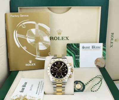 ROLEX 40mm 18kt Gold & Stainless DAYTONA Black Dial Fat Buckle 116523 SANT BLANC - Image 1 of 4