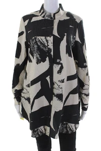 Noen Womens Cotton Abstract Print Long Sleeve Button Down Shirt Black Size 4 - Picture 1 of 6