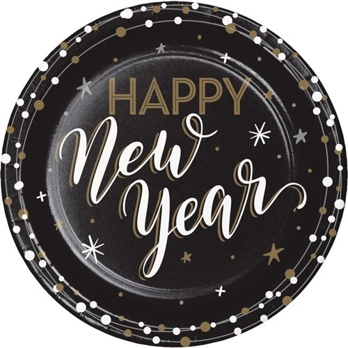 Platos de papel brillantes de año nuevo de 9 pulgadas 8 por paquete vajilla de primera resistencia Foto 1 de 1