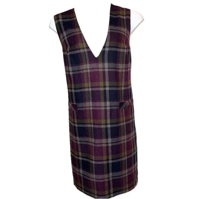 Vintage 90s Sag Harbor Size 22 Purple Green  Blue Plaid Wool-Blend Jumper Dress - Image 1 of 4