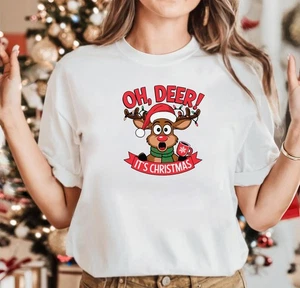 Christmas T-Shirt Novelty Funny Santa Reindeer Xmas Gift Top, Oh deer - Picture 1 of 5