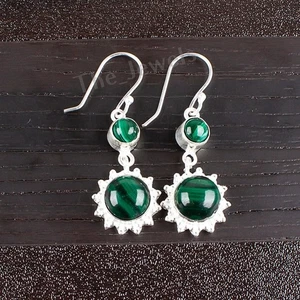 Natural Malachite Gemstone 925 Sterling Silver Jewelry Partywear Earrings 1.80" - Picture 1 of 6